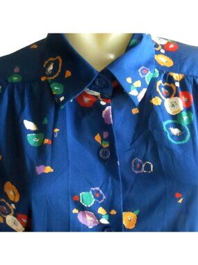 Vintage Button-Up Shirt 16 1X XL 1970s Blue Floral James Kenrob Dalton Womens
